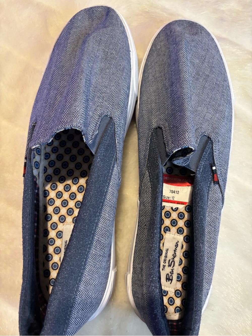 Ben Sherman Navy Herringbone Slip-On Sneakers-Size 12